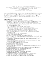Notice to Providers of Professional Services for Capital Improvement Program and Operating Budget Projects for the Department O
