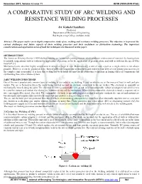 A Comparative Study of Arc Welding and Resistance Welding Processes