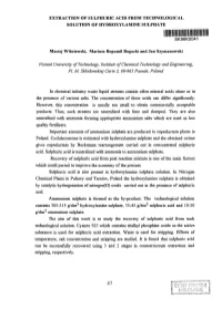Extraction of Sulphuric Acid from Technological Solution of Hydroxylamine Sulphate
