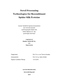 Novel Processing Technologies for Recombinant Spider Silk Proteins