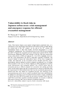 Vulnerability to Flood Risks in Japanese Urban Areas: Crisis Management and Emergency Response for Efficient Evacuation Management