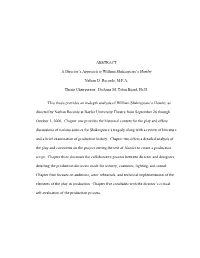 ABSTRACT a Director's Approach to William Shakespeare's Hamlet