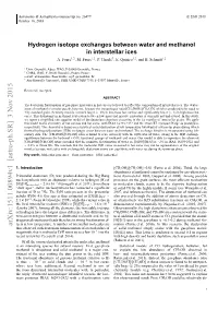 Hydrogen Isotope Exchanges Between Water and Methanol In