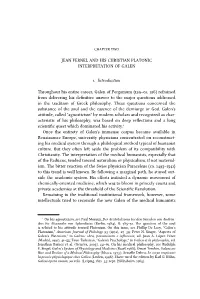 Jean Fernel and His Christian Platonic Interpretation of Galen
