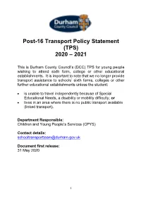 Post-16 Transport Policy Statement (TPS) 2020-2021