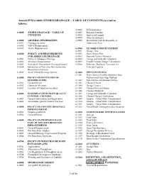 Amend PFM 6-0000 (STORM DRAINAGE – TABLE of CONTENTS) to Read As Follows