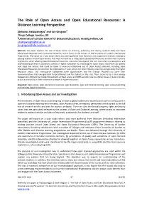 The Role of Open Access and Open Educational Resources: a Distance Learning Perspective