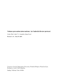 Violence Prevention Interventions: an Umbrella Review Protocol
