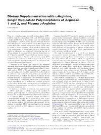 Dietary Supplementation with L-Arginine, Single Nucleotide