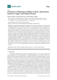 Formation of Hydrogen Sulfide in Wine: Interactions Between Copper