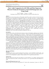 GC-MS) and Most Important Physical Chemicals Parameters of Seed Oil Pomegranate and Grape Seeds