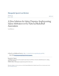 Implementing Salary Arbitration in the National Basketball Association Scott Ukb Stein