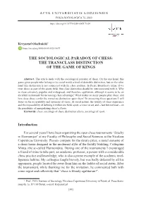 The Sociological Paradox of Chess: the Transclass Distinction of the Game of Kings