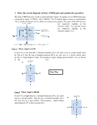 1. Draw the Circuit Diagram of Basic CMOS Gate and Explain the Operation
