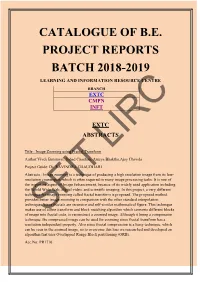Catalogue of B.E. Project Reports Batch 2018-2019 Learning and Information Resource Centre Branch Extc Cmpn Inft