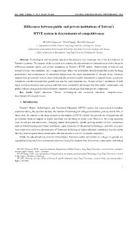 Differences Between Public and Private Institutions of Taiwan's