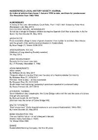 Huddersfield Local History Society's Journal Index of Articles
