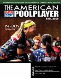 Inside: the AMERICAN POOLPLAYER 1 2 FALLFAFFALAALL LL2 220190011 9 Poolplayers.Compoopopoooolplppllayayyeersrs.Rss..Comccoomom from the PRESIDENT FALL 2019