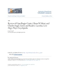 Review of Gian Biagio Conte, Glenn W. Most, and Charles Segal