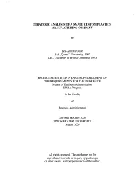 Strategic Analysis of a Small Custom Plastics Manufacturing Company