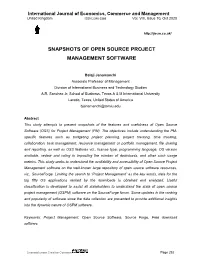 Snapshots of Open Source Project Management Software