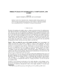 Three Puzzles on Mathematics, Computation, and Games