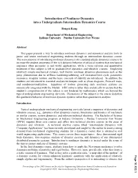 Introduction of Nonlinear Dynamics Into an Undergraduate Intermediate Dynamics Course