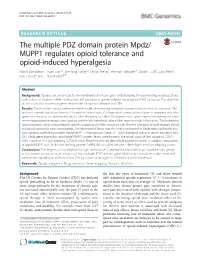 The Multiple PDZ Domain Protein Mpdz/MUPP1 Regulates Opioid