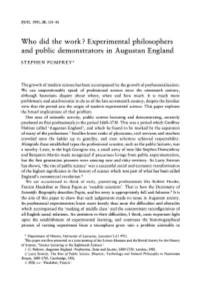 Experimental Philosophers and Public Demonstrators in Augustan England
