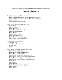 Philip K's Puzzle List