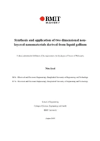 Synthesis and Application of Two Dimensional Non- Layered Nanomaterials Derived from Liquid Gallium