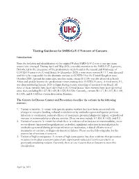 Testing Guidance for SARS-Cov-2 Variants of Concern