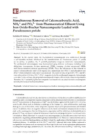 Simultaneous Removal of Calconcarboxylic Acid, + 3− NH4 and PO4 from Pharmaceutical Eﬄuent Using Iron Oxide-Biochar Nanocomposite Loaded with Pseudomonas Putida