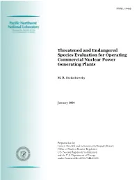 Threatened and Endangered Species Evaluation for Operating Commercial Nuclear Power Generating Plants