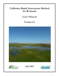 California Rapid Assessment Method for Wetlands User's Manual