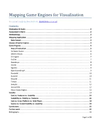 Mapping Game Engines for Visualisation