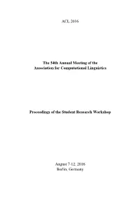 Proceedings of the ACL 2016 Student Research Workshop