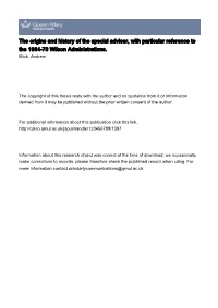 The Origins and History of the Special Adviser, with Particular Reference to the 1964-70 Wilson Administrations