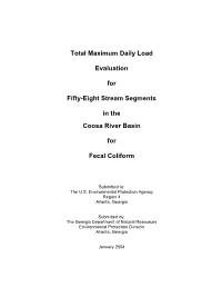 Total Maximum Daily Load Evaluation for Fifty-Eight Stream Segments in the Coosa River Basin for Fecal Coliform