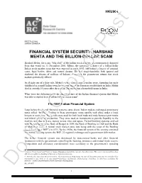 Harshad Mehta and the Billion-Dollar Scam