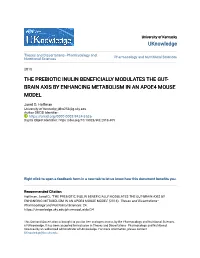 The Prebiotic Inulin Beneficially Modulates the Gut-Brain Axis by Enhancing Metabolism in an Apoe4 Mouse Model" (2018)