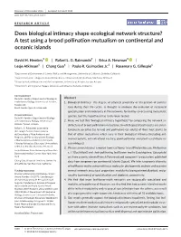 Does Biological Intimacy Shape Ecological Network Structure? a Test Using a Brood Pollination Mutualism on Continental and Oceanic Islands