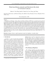 Main Hypotheses, Concepts and Theories in the Study of Alzheimer's Disease