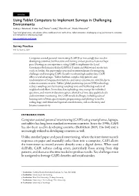 Using Tablet Computers to Implement Surveys in Challenging Environments Lindsay J Benstead*, Kristen Kao†, Pierre F Landry‡, Ellen M Lust**, Dhafer Malouche††