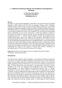 L .T. Marole and Dictionary Writing: the Emergence of Lexicography in Tshivenḓa Introduction
