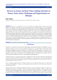 Review on Actors and Their Value Adding Activities in Honey Value Chain; Challenges and Opportunities in Ethiopia