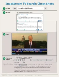 Snapstream Search Cheat Sheet
