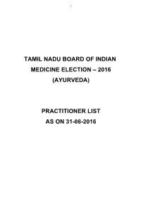 (Ayurveda) Practitioner List As on 31-08-2016