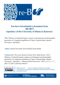 Influence of Selected Biogenic Amines on Development and Demographic Parameters of a Temperate Population of Cinara (Cupressobium) Cupressi (Hemiptera, Aphididae)