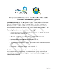 Intergovernmental Meeting Between Kátł'odeeche First Nation and The